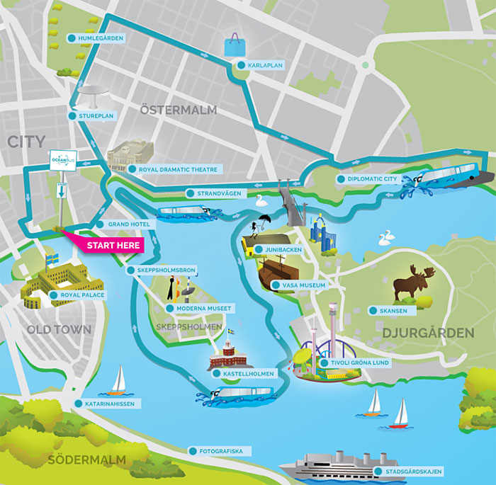 Map - Amphiboius tour around in Stockholm